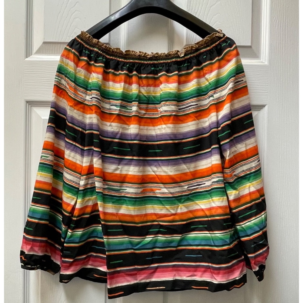 Lauren Ralph Lauren Women's Petite PL Off The Shoulder‎ L/S Striped Peasant Top - Picture 4 of 12